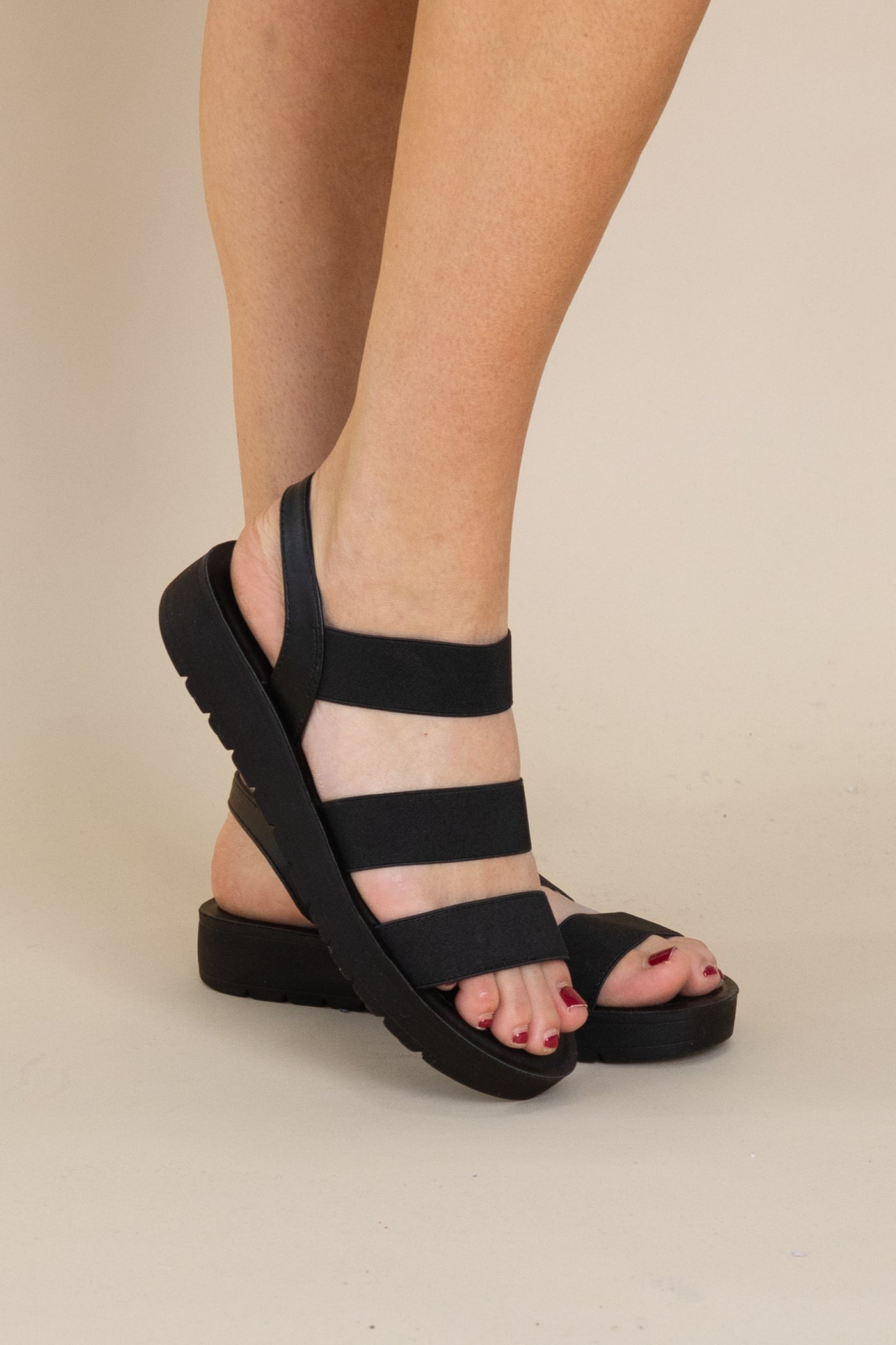 Elastic Triple Strap Sandals