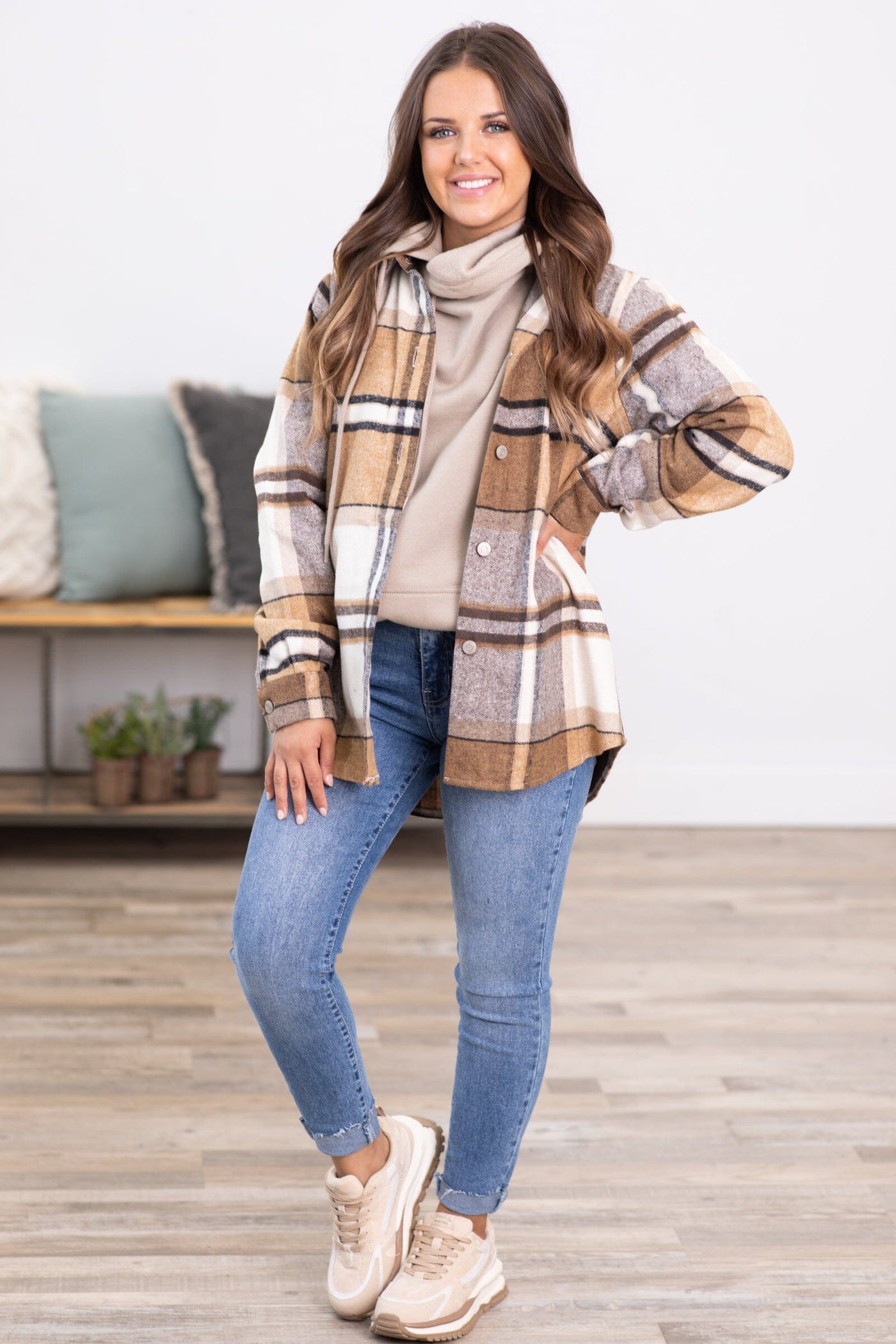 Cream and Mustard Plaid Shacket - Filly Flair