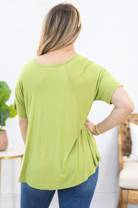 Light Olive Oversized Short Sleeve Knit Top