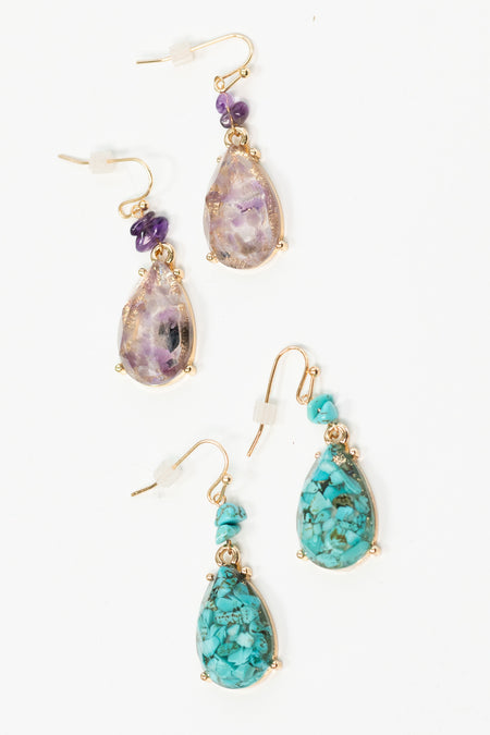 Semi Stone Teardrop Earrings