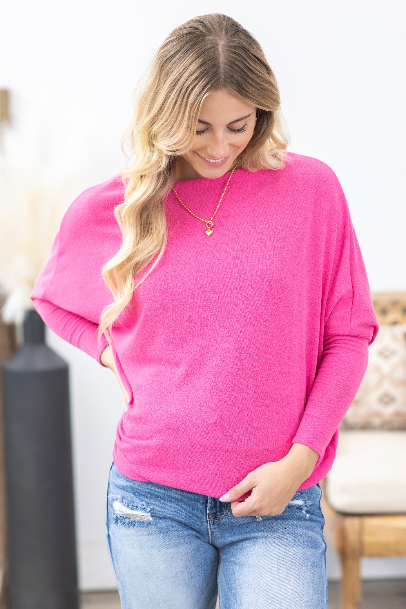 Ultra Soft Dolman Sleeve Boat Neck Top