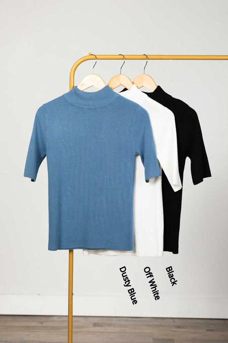 Short Sleeve Mock Neck Knit Top