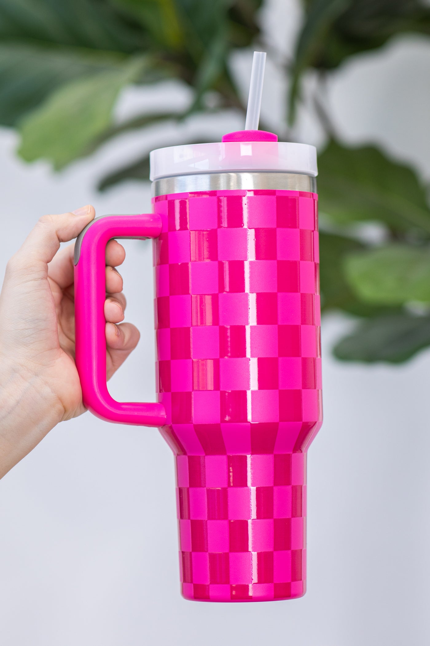 Hot Pink and Pink Checkered Tumbler