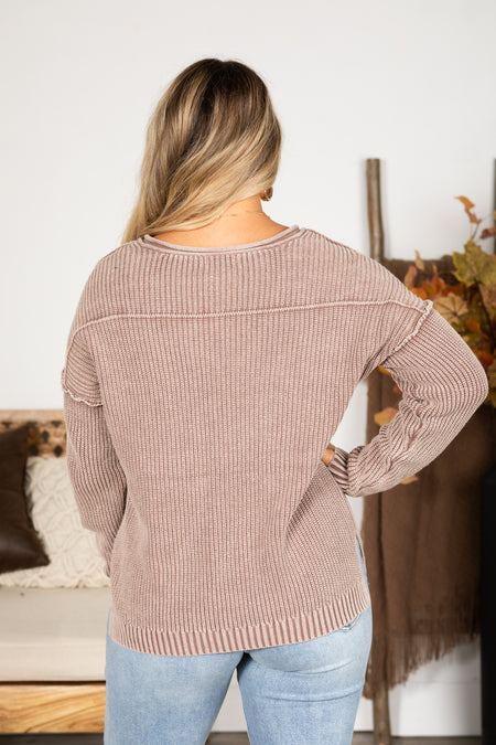 Washed Yarn V-Neck Button Detail Sweater