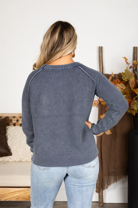 Washed Yarn Crewneck Pullover Sweater