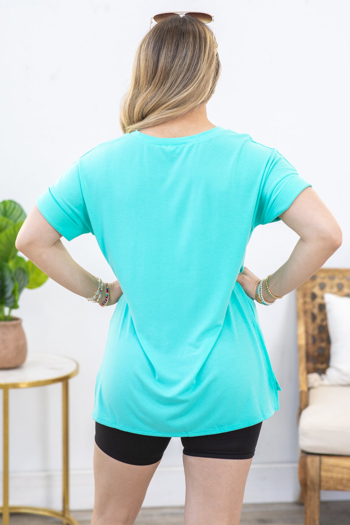 Mint V-Neck Top With Side Slits