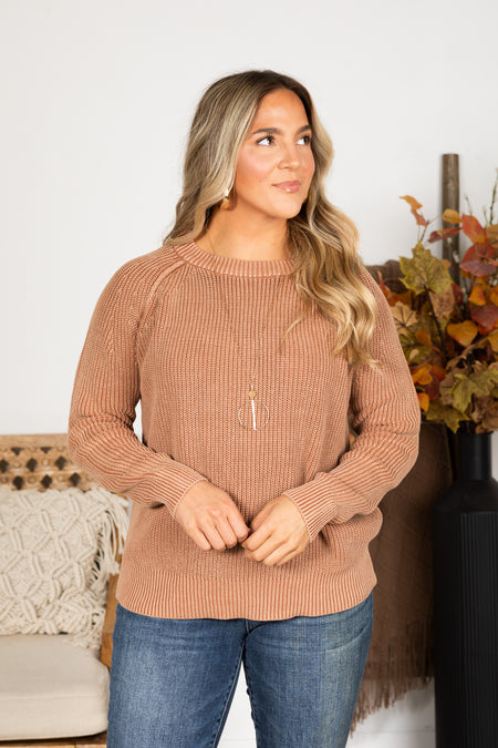 Washed Yarn Crewneck Pullover Sweater