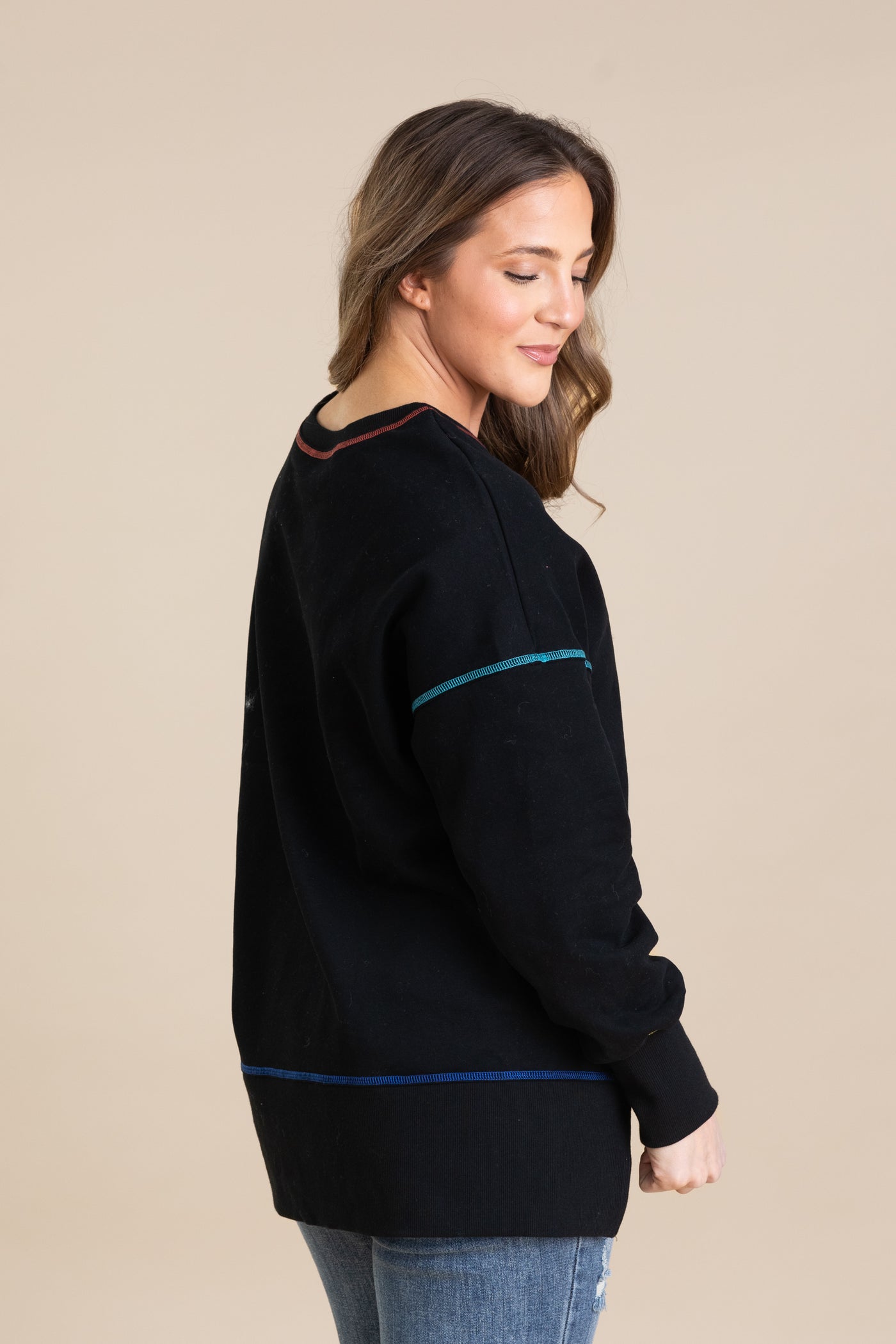 Knit Contrast Rainbow Stitching Sweatshirts