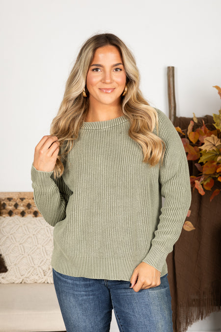 Washed Yarn Crewneck Pullover Sweater