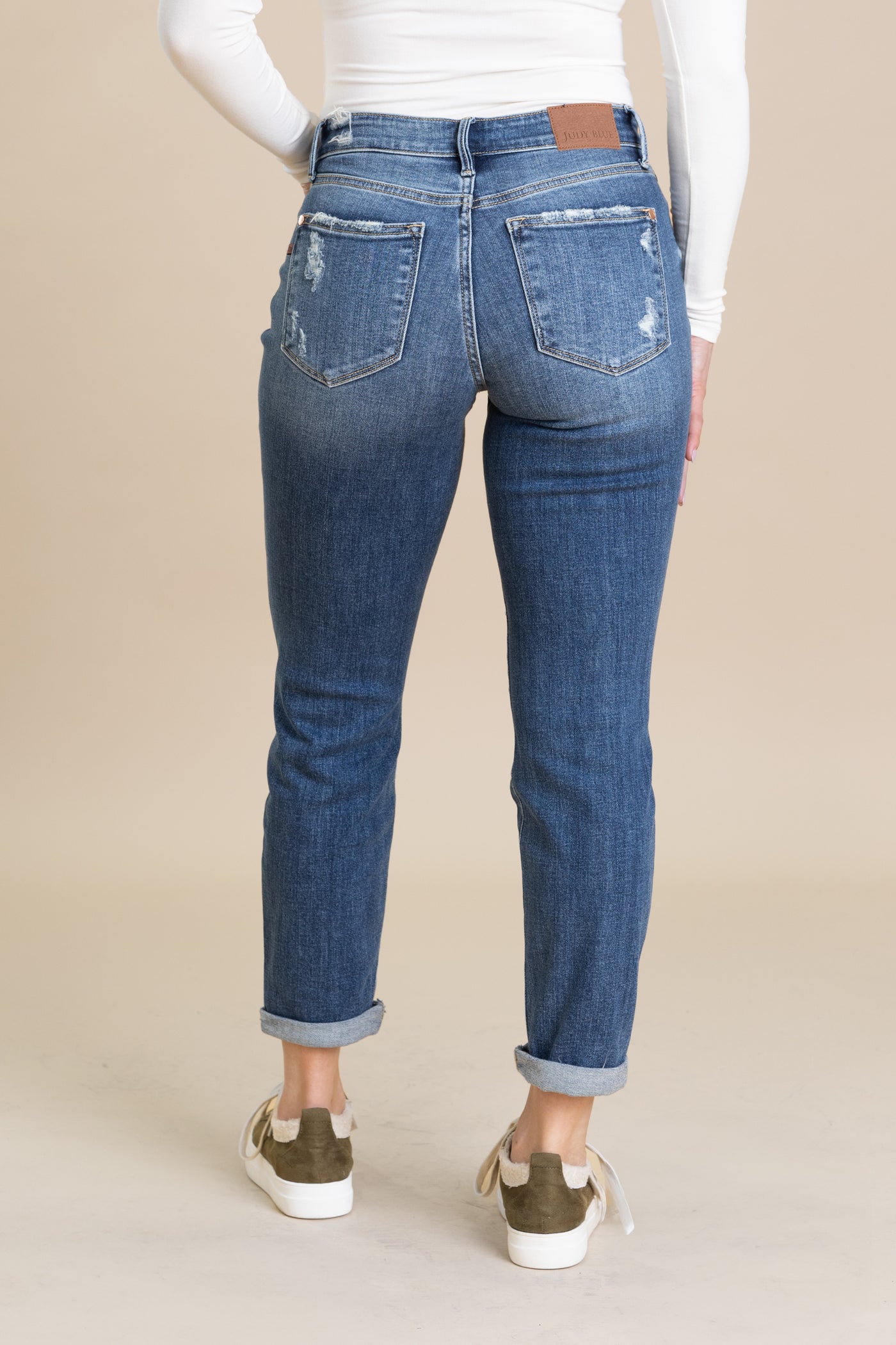 Judy Blue Button Fly Knee Destress Jean