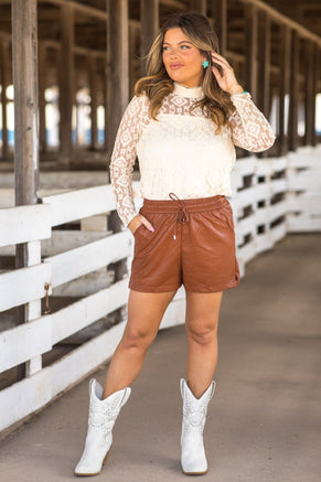 Cream Lace Mock Neck Top with Cami - Filly Flair