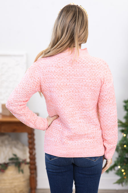 Coral Two Tone Mock Neck Sweater