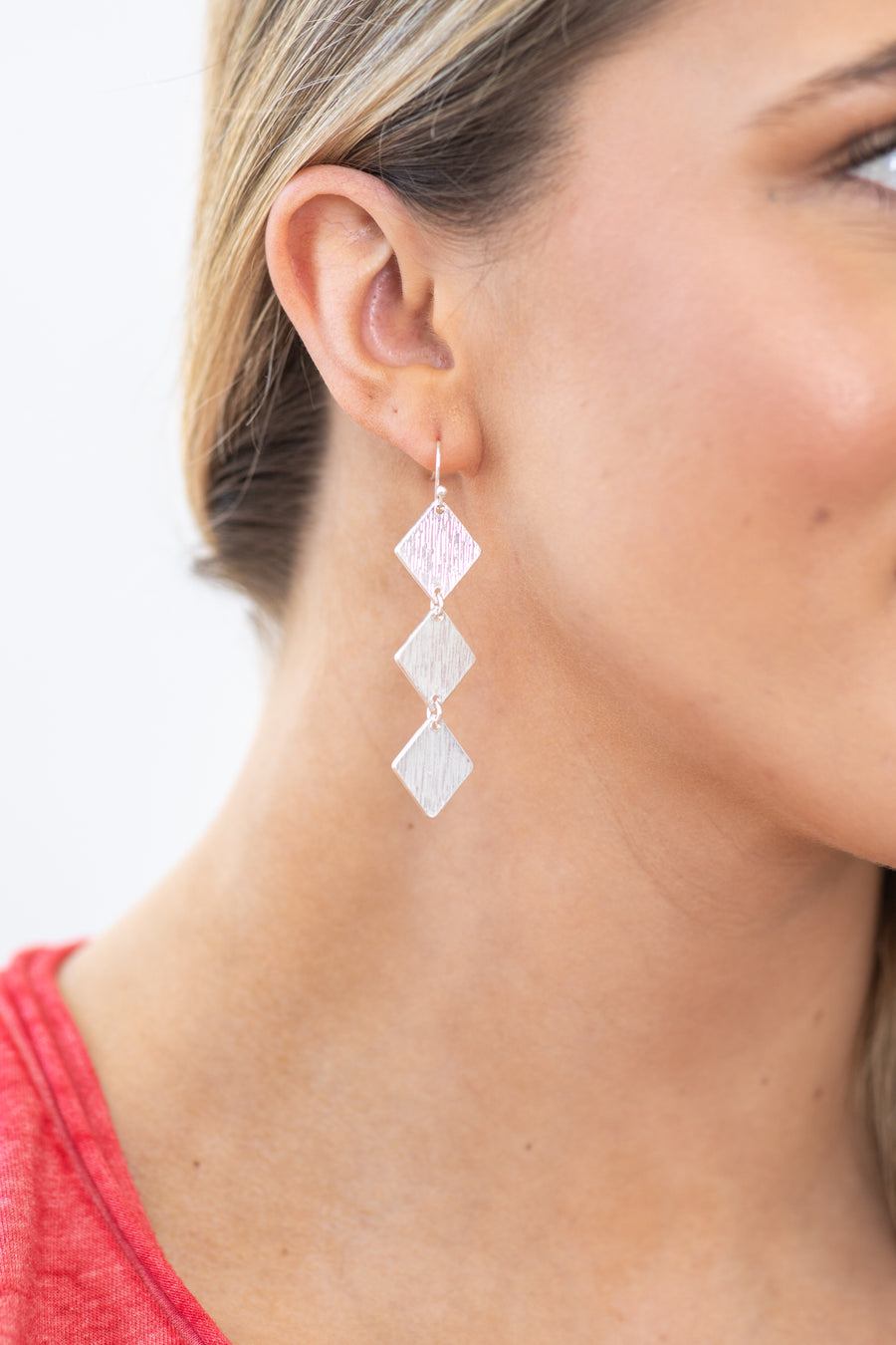 Silver Triple Diamond Shape Earrings