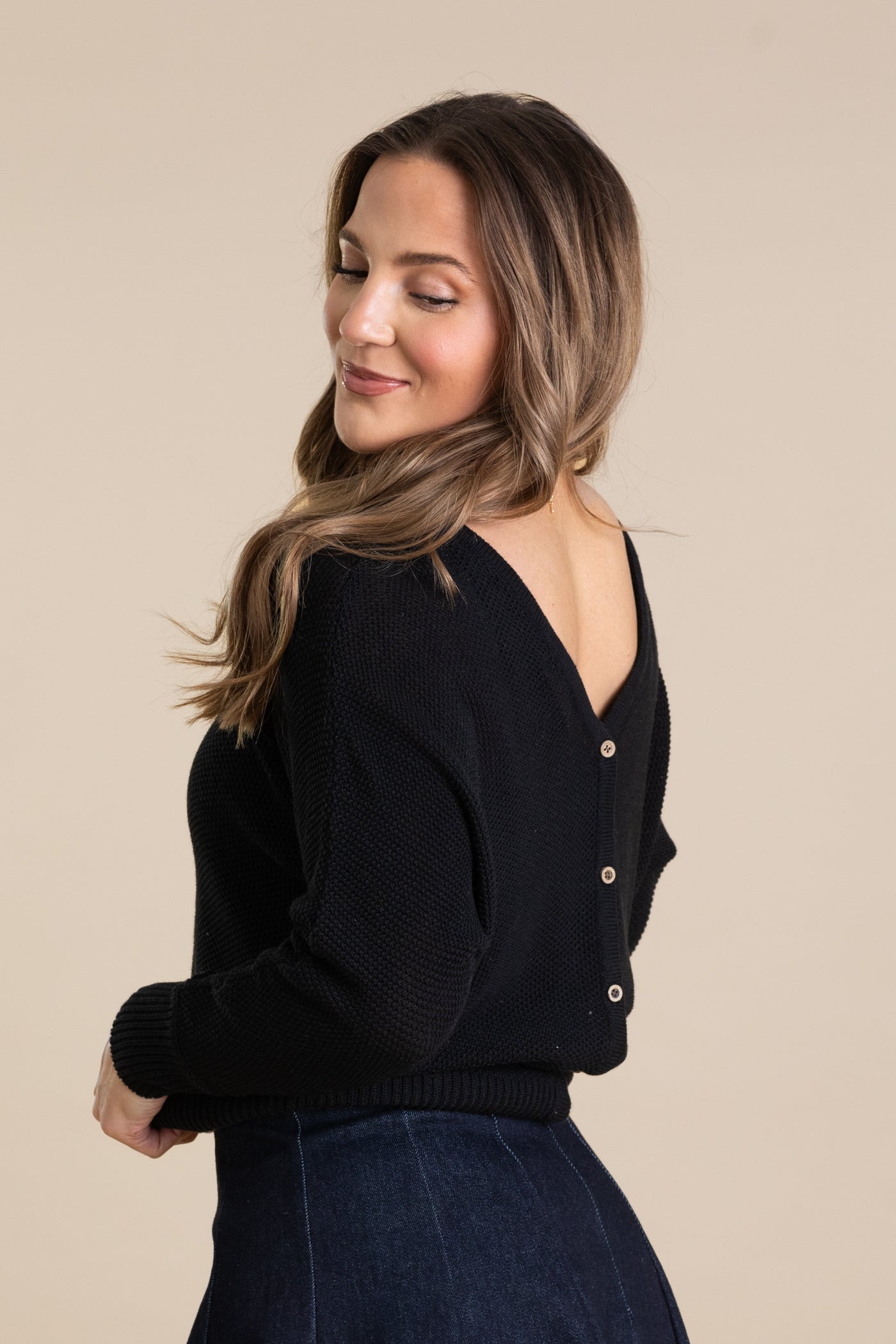 V-Neck Sweater With Back Button Knit Tops