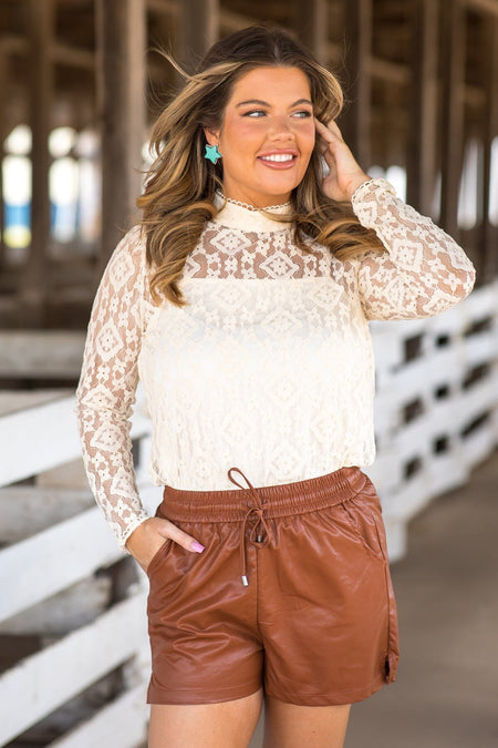 Cream Lace Mock Neck Top with Cami - Filly Flair