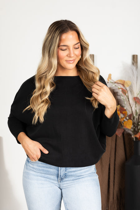 Boatneck Scuba Dolman Sleeve Knit Top