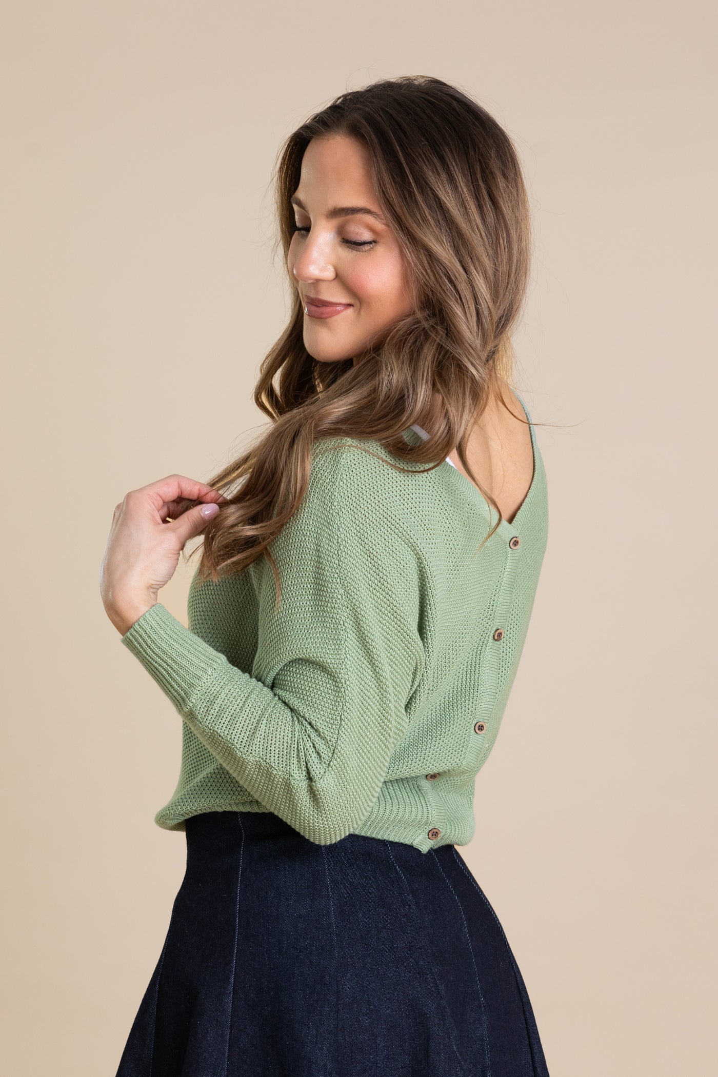 V-Neck Sweater With Back Button Knit Tops