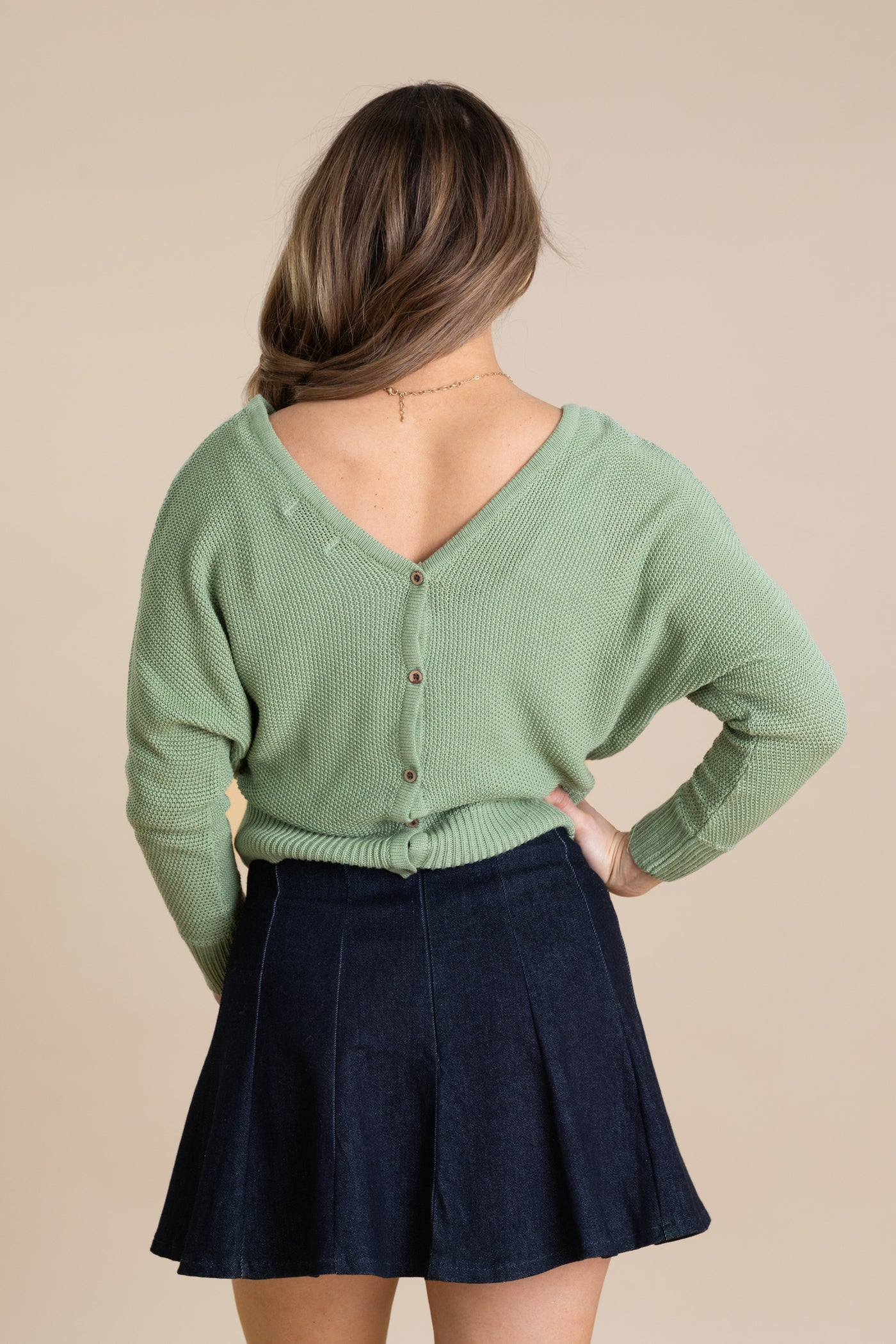 V-Neck Sweater With Back Button Knit Tops