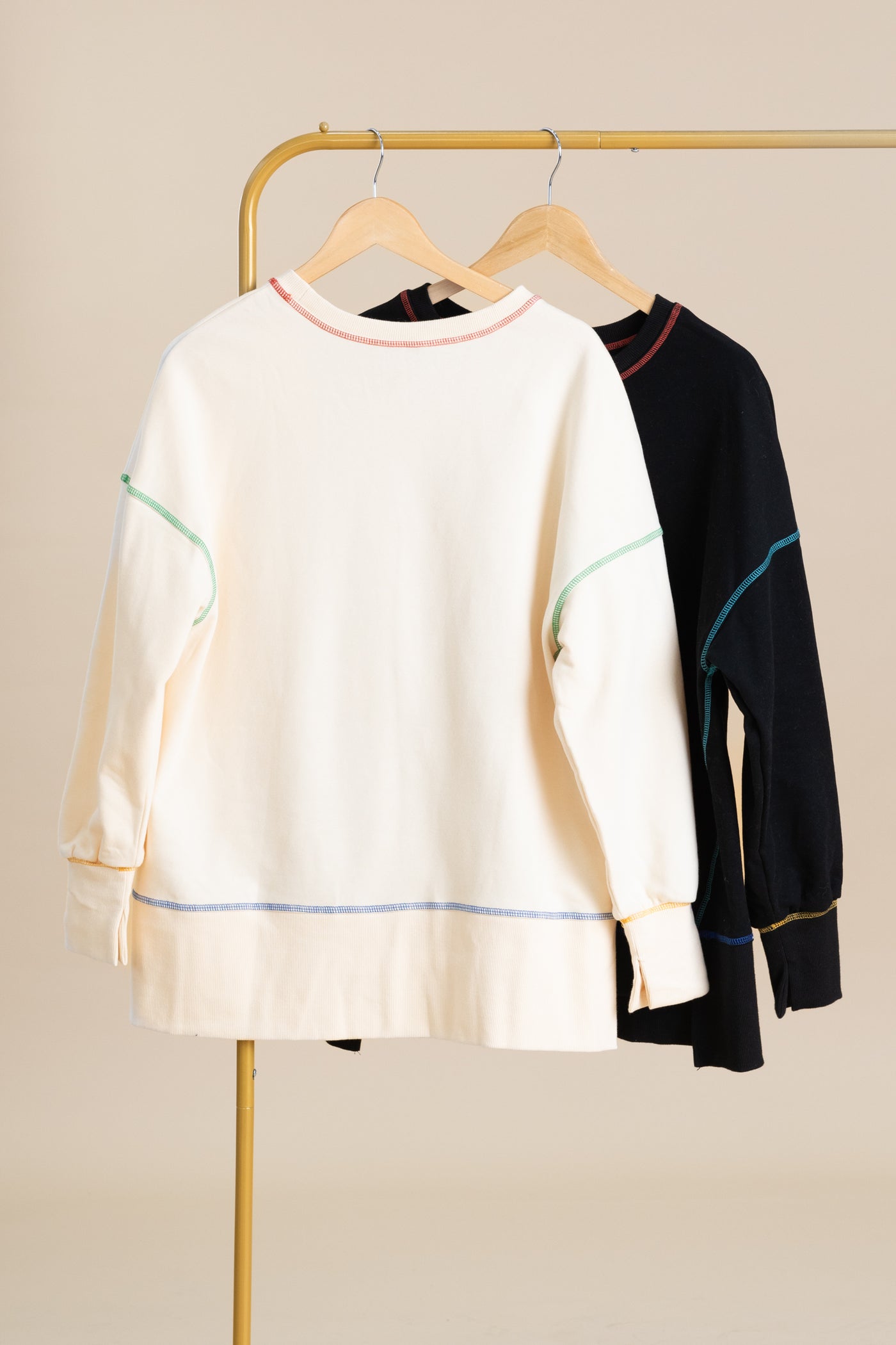 Knit Contrast Rainbow Stitching Sweatshirts