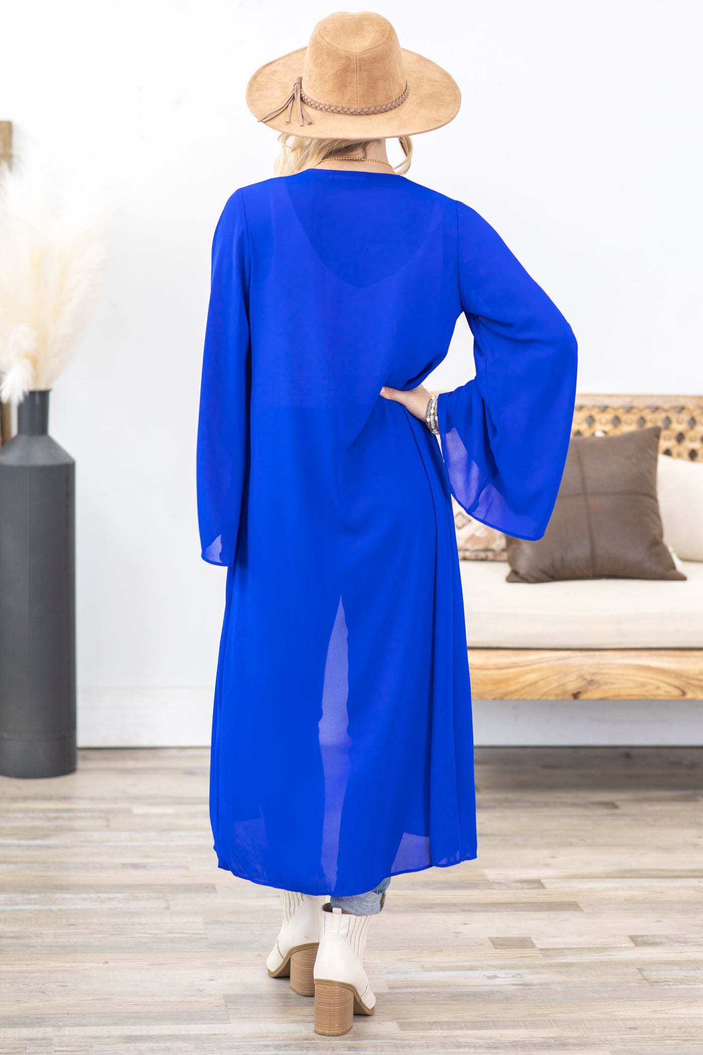 Royal Blue Solid Long Cardigan