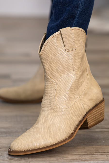 Beige Point Toe Short Western Booties