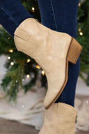 Beige Point Toe Short Western Booties