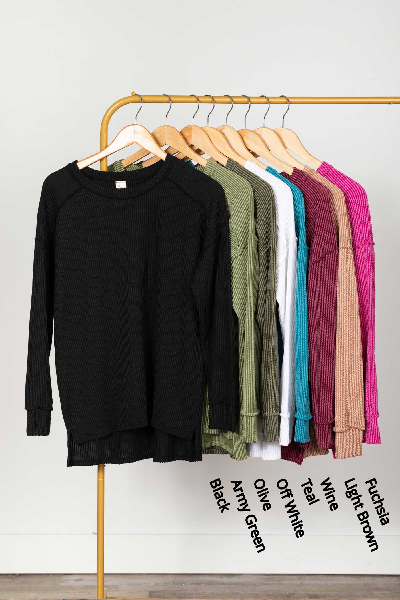 Ribbed Drop Shoulder Long Sleeve Knit Top