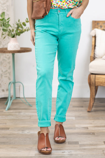 Judy Blue Aqua Garment Dyed Straight Leg Jeans