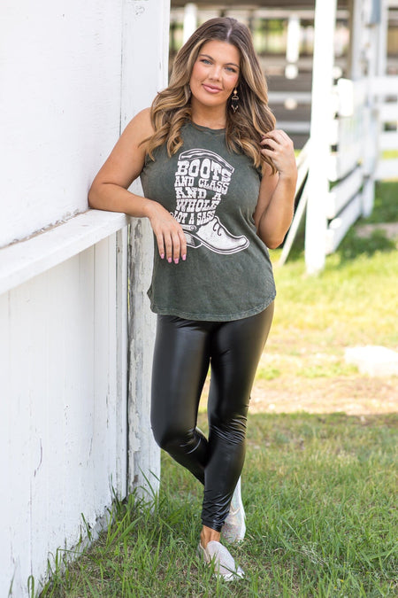 Olive Washed Boots and Sass Graphic Tank - Filly Flair