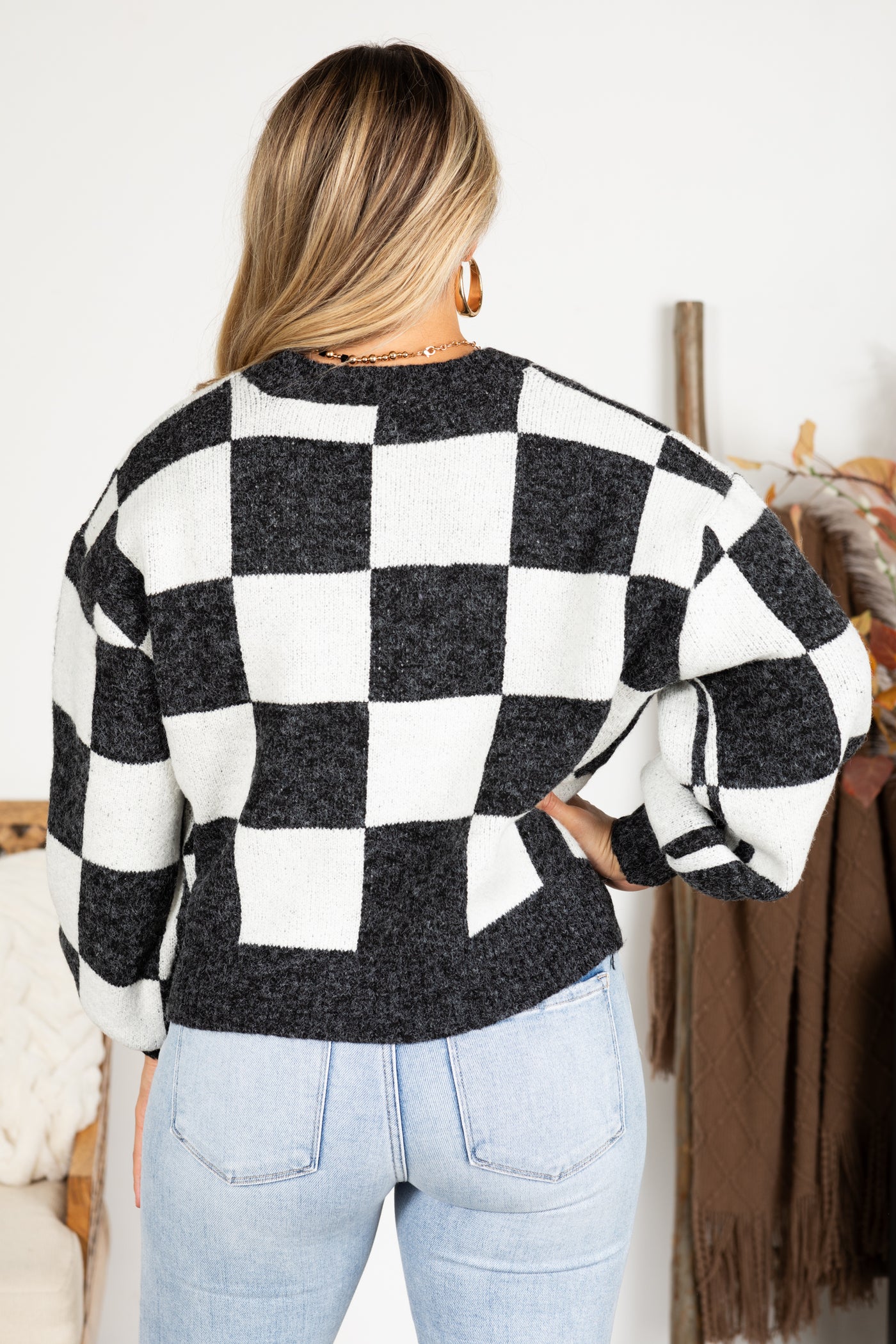 Heather Black Checkered Button Cardigan