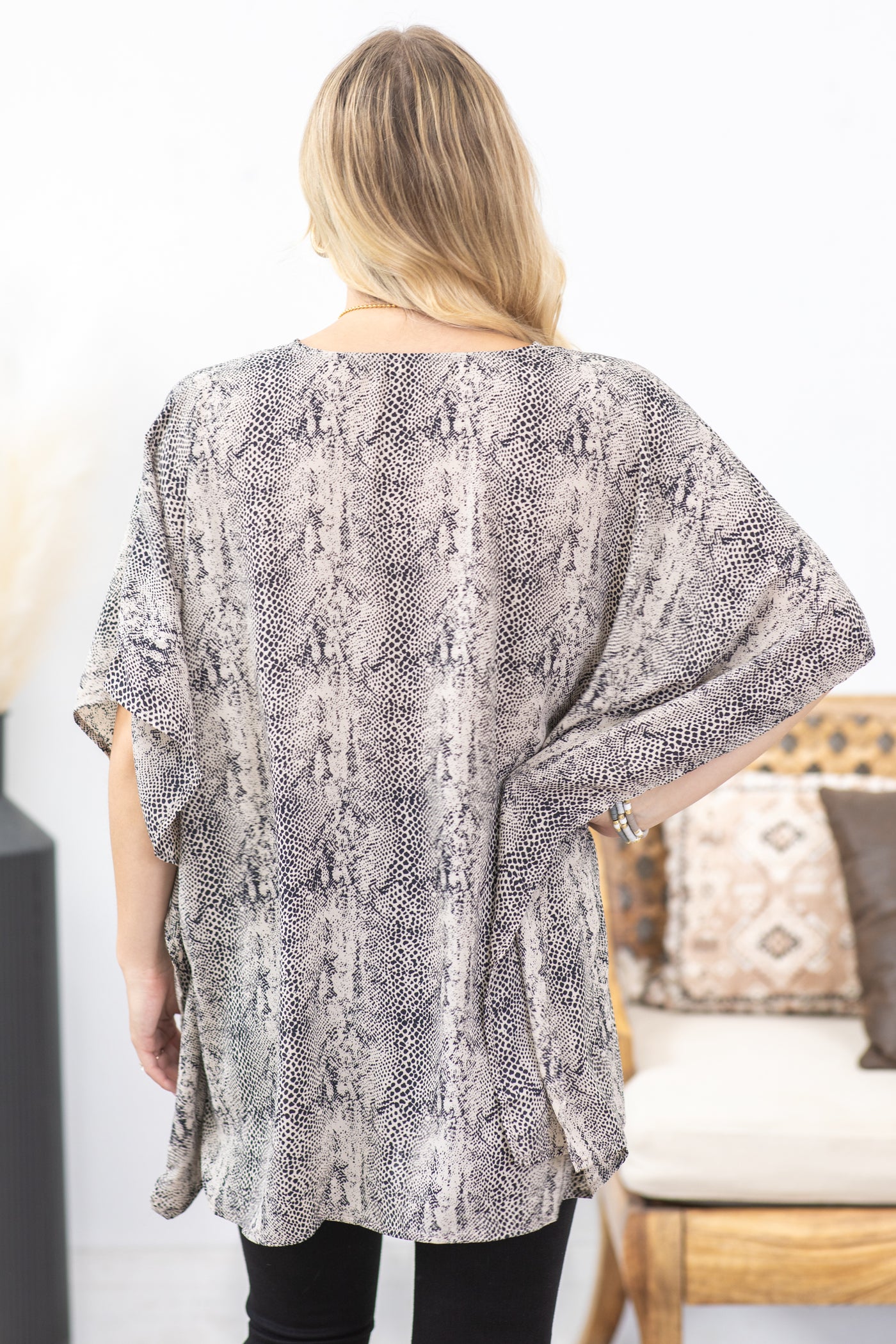 Taupe And Black Printed Oversized Top