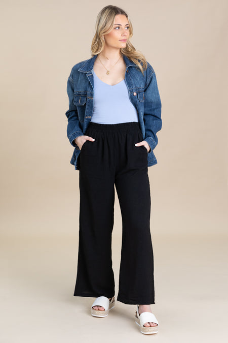 Elastic Waist Wide Leg Pants With Pockets