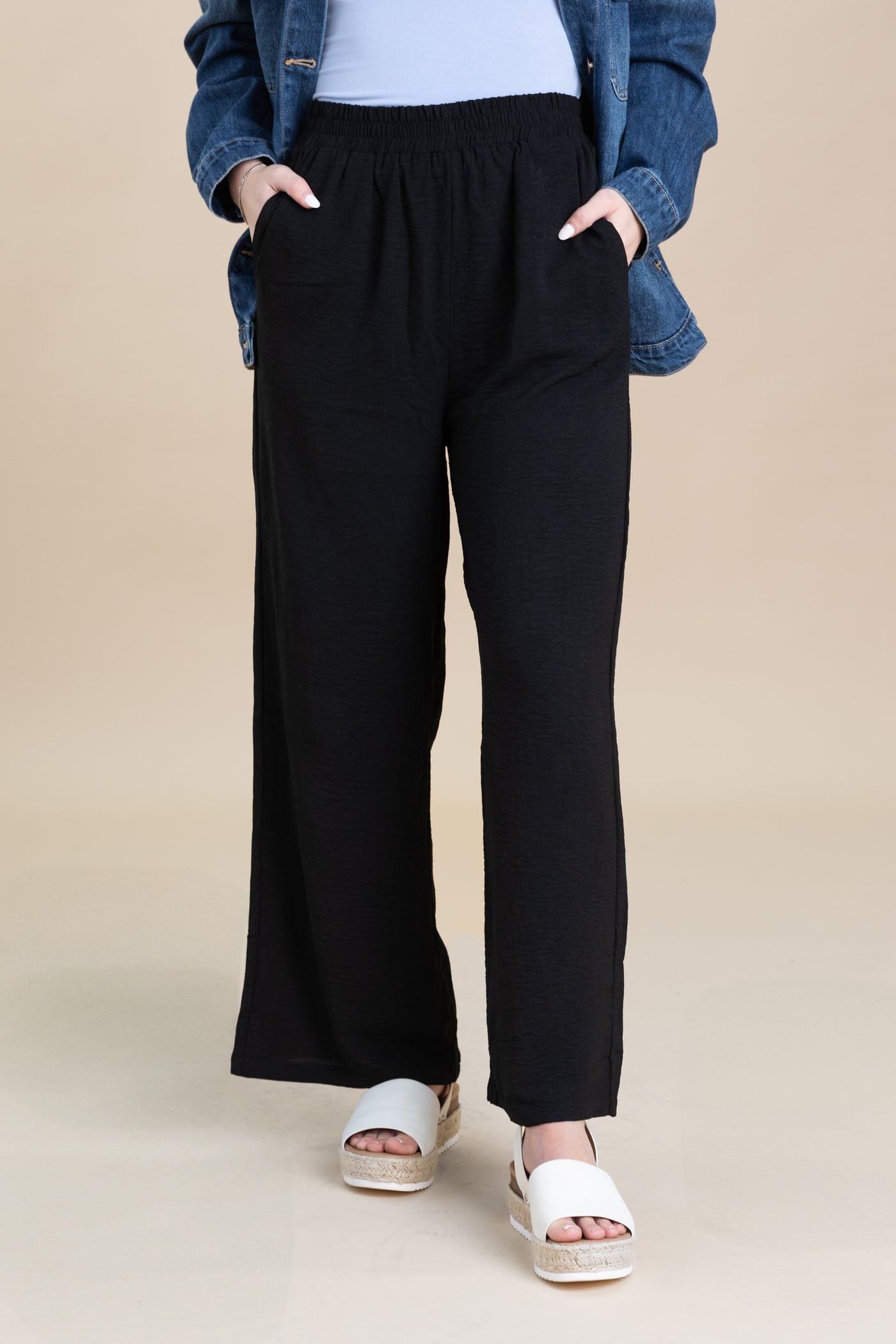 Elastic Waist Wide Leg Pants With Pockets