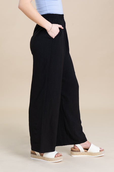 Elastic Waist Wide Leg Pants With Pockets