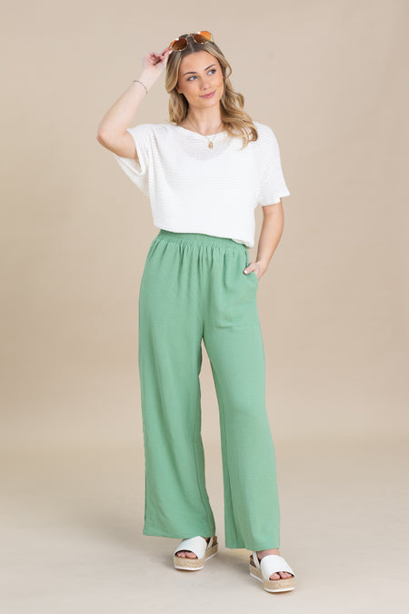 Elastic Waist Wide Leg Pants With Pockets