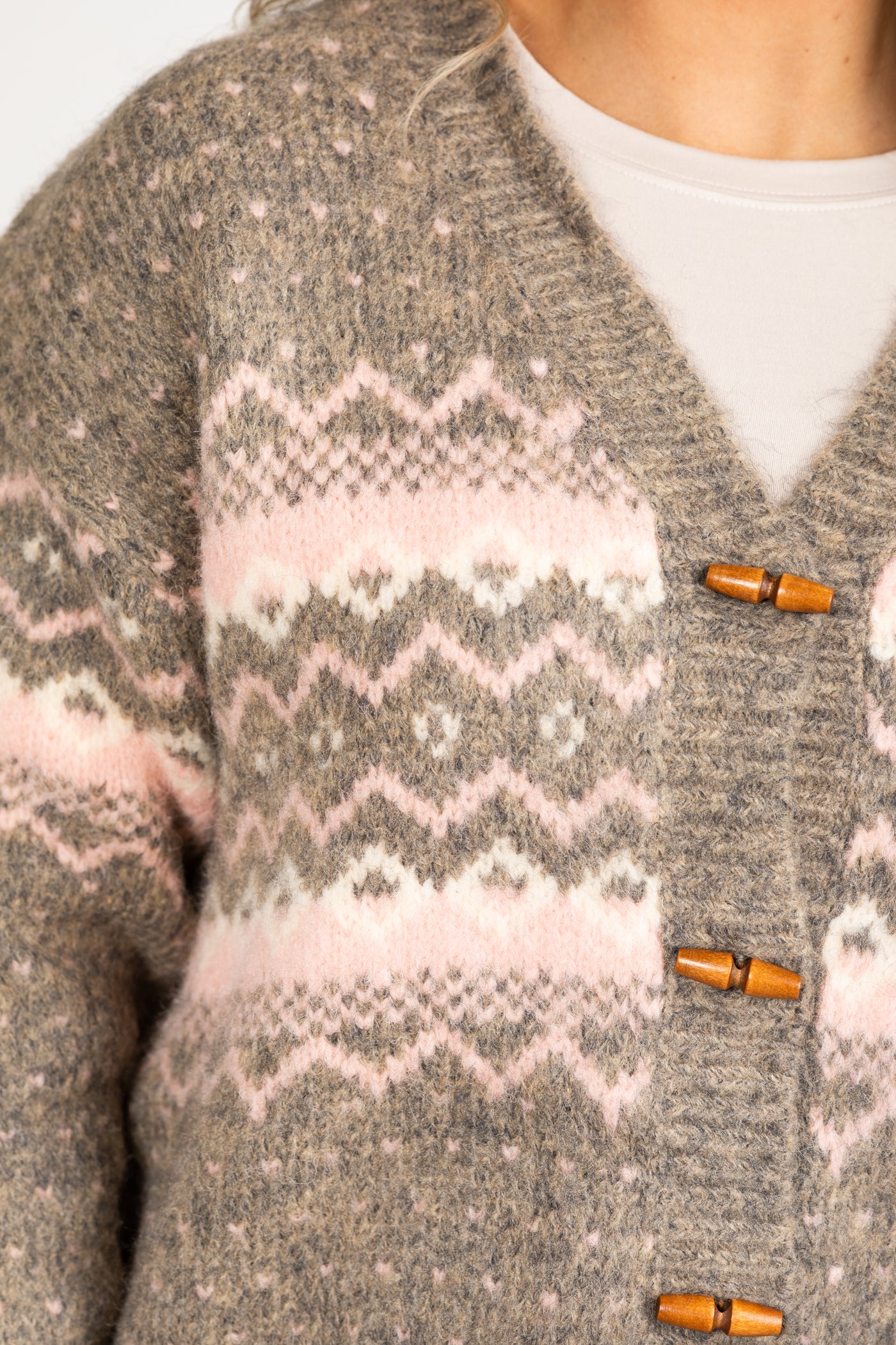 Grey and Blush Fair Isle Cardigan