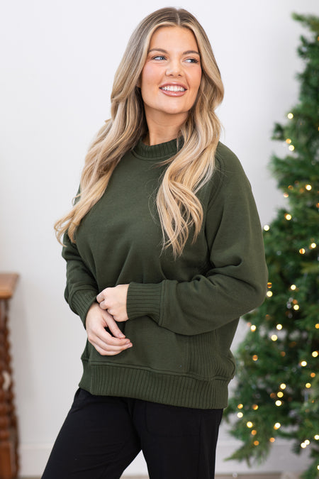 Olive Super Soft Crew Neck Sweatshirt