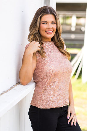 Dusty Rose Sequin Padded Shoulder Top - Filly Flair