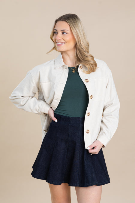 Beige Linen Front Pockets Jacket