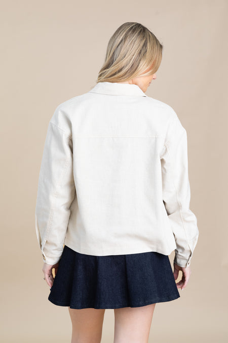 Beige Linen Front Pockets Jacket