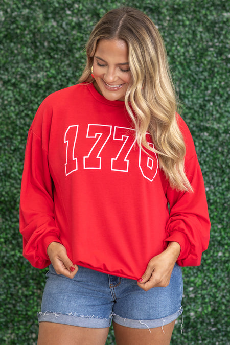 Red 1776 Graphic Long Sleeve Knit Top