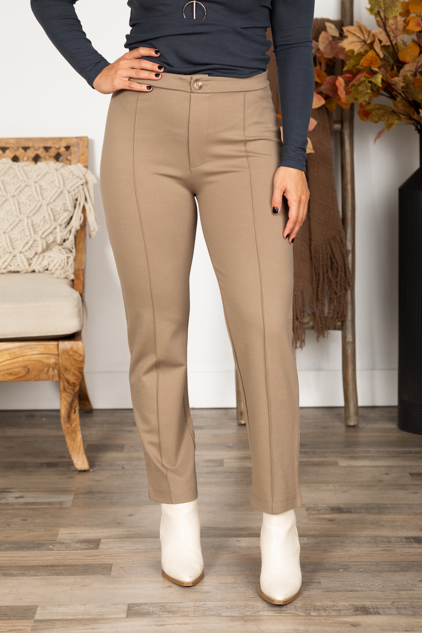 Easy Pull-On Ponte Pant With Pintuck Detail