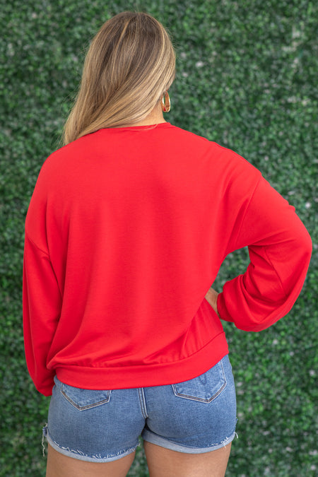 Red 1776 Graphic Long Sleeve Knit Top