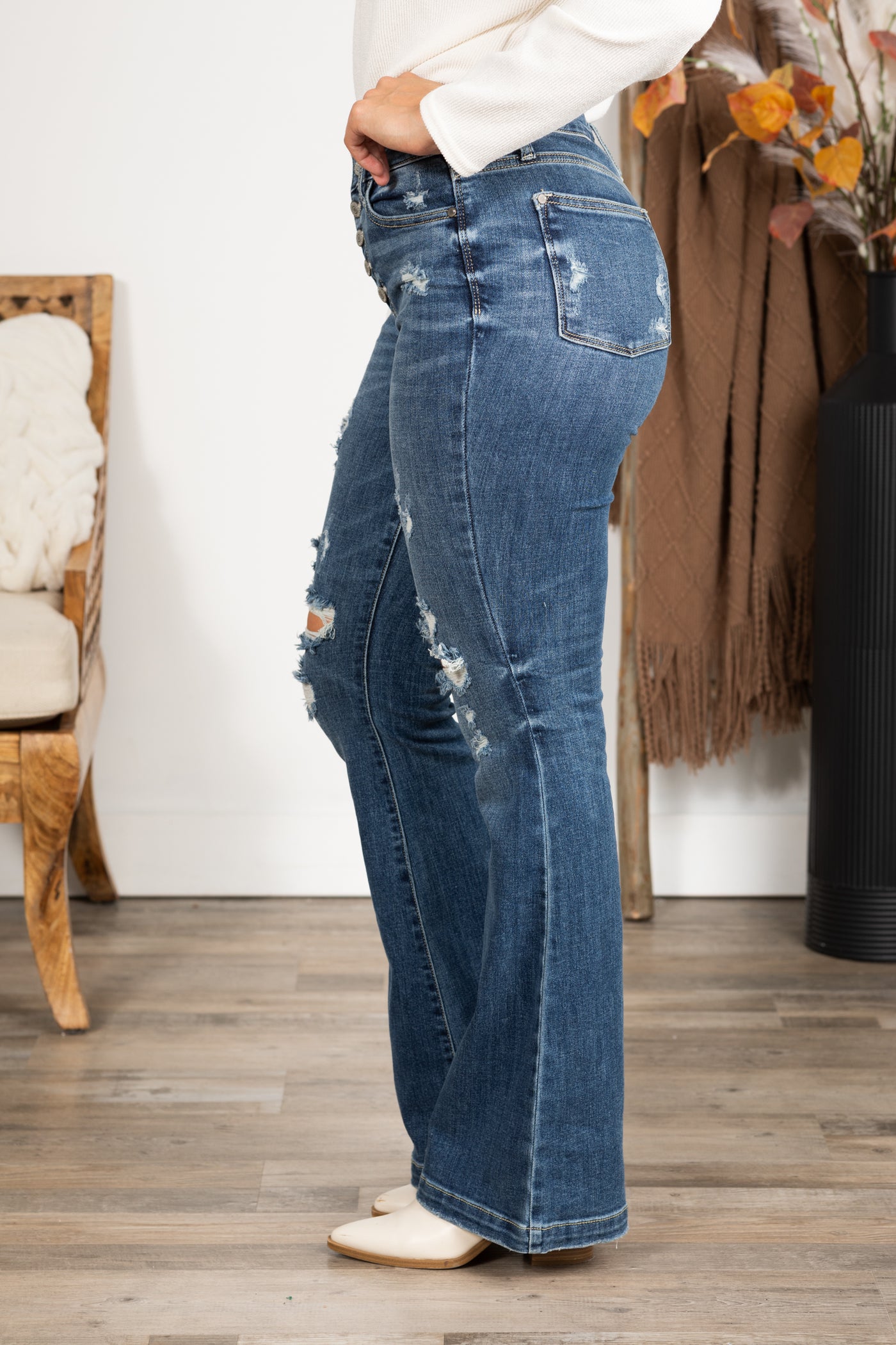 Judy Blue Mid Rise Distressed Flare Jeans