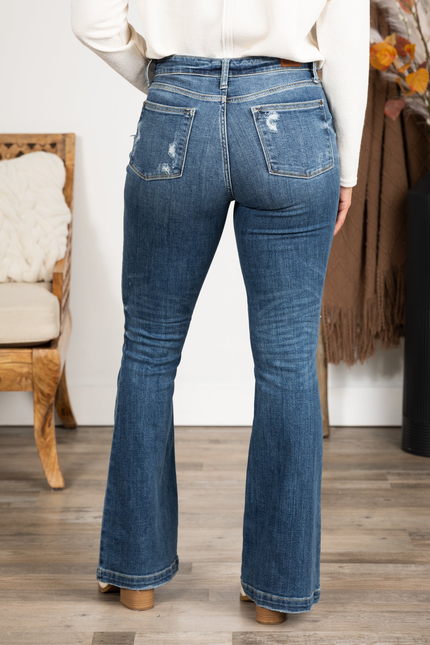 Judy Blue Mid Rise Distressed Flare Jeans