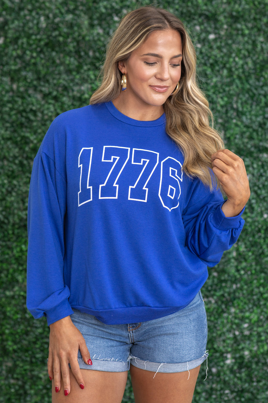 Royal Blue 1776 Graphic Long Sleeve Knit Top