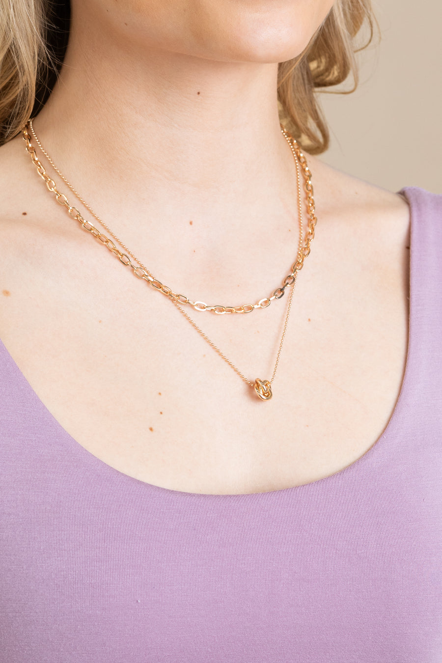 Gold Floral Bud Double Layer Necklace