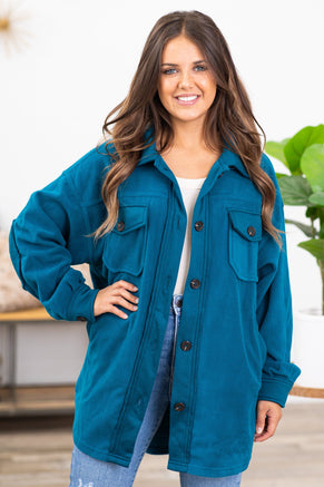 Teal Fleece Boyfriend Fit Shacket - Filly Flair