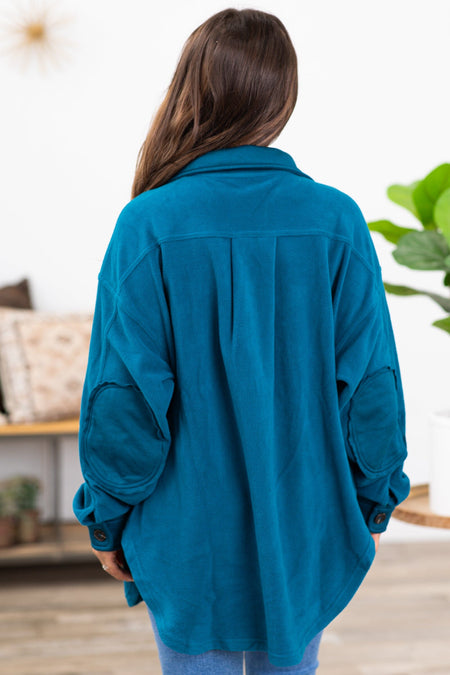 Teal Fleece Boyfriend Fit Shacket - Filly Flair