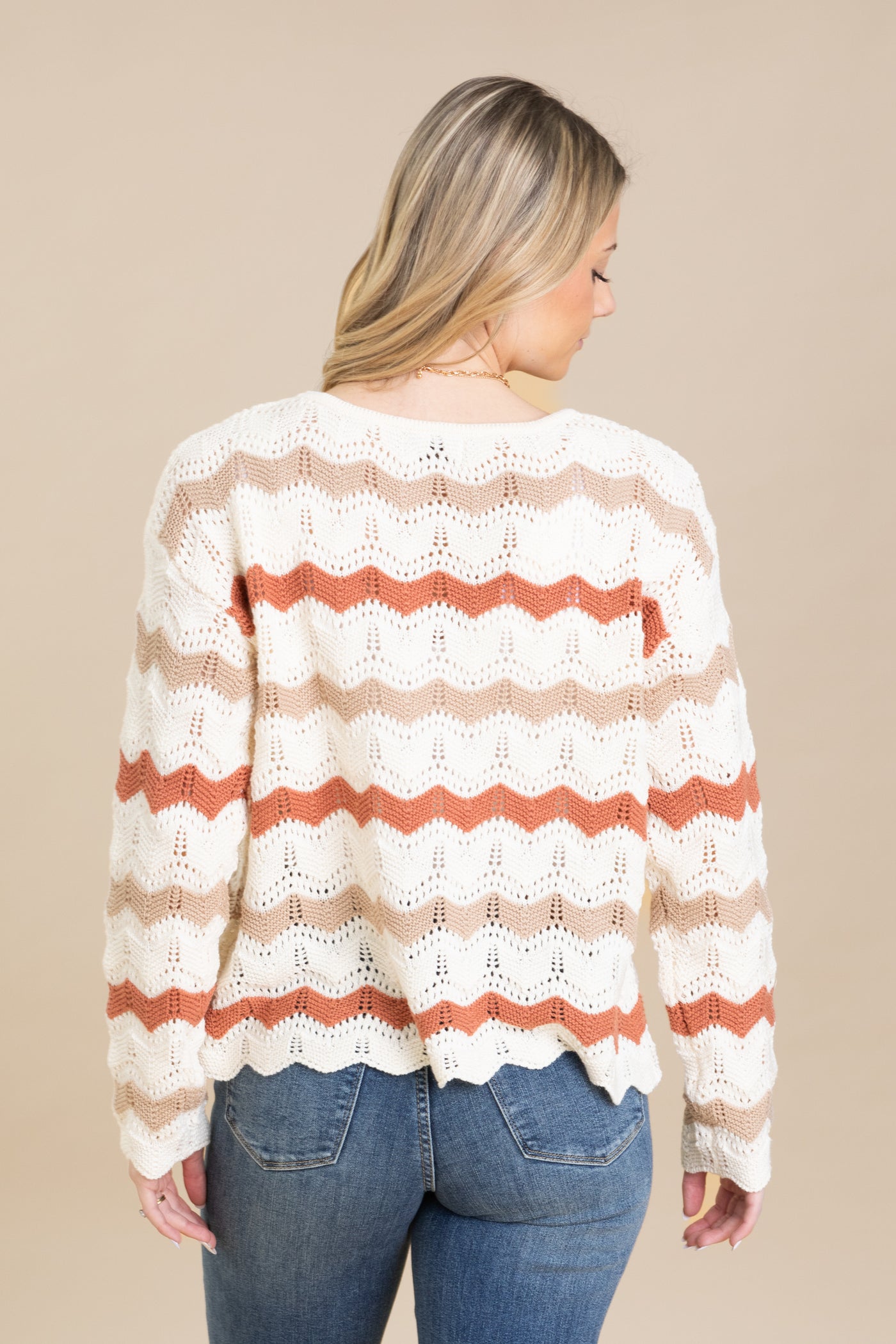 Lightweight Crochet Knit Wavy Striped Sweaters